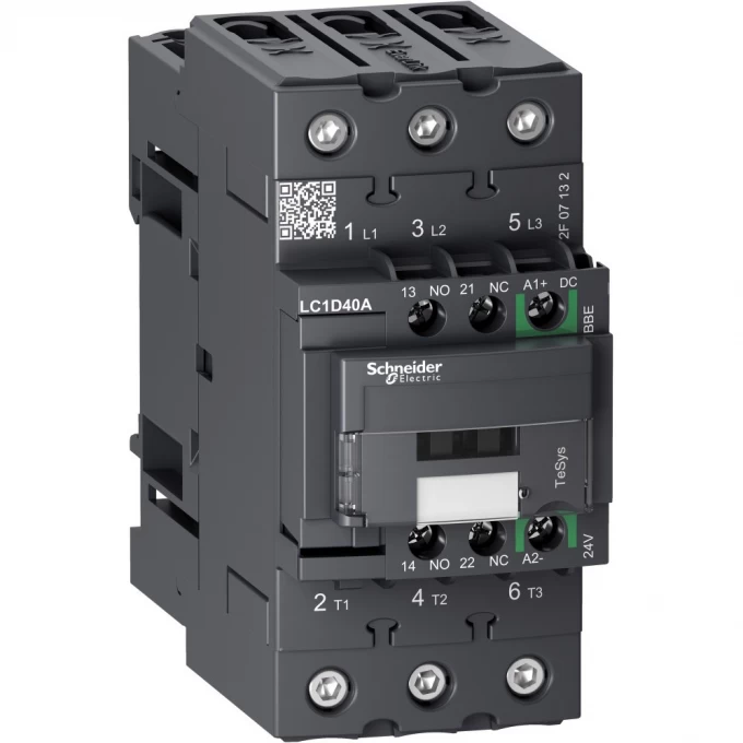 Контактор SCHNEIDER ELECTRIC TESYS 3P EVERLINK AC3 440В 40A, КАТУШКА УПР. 24В DC, пружинный зажим LC1D40ABBE Контактор SCHNEIDER ELECTRIC TESYS 3P EVERLINK AC3 440В 40A, КАТУШКА УПР. 24В DC, пружинный зажим LC1D40ABBE