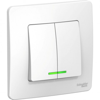 2-клавишный переключатель SCHNEIDER ELECTRIC BLANCA (cх.5), с подсветкой, 10А, 250B, БЕЛЫЙ