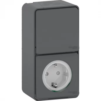 Блок SCHNEIDER ELECTRIC MUREVA S розетка + переключатель в сборе, О/У вертикальный, АНТРАЦИТ, IP55