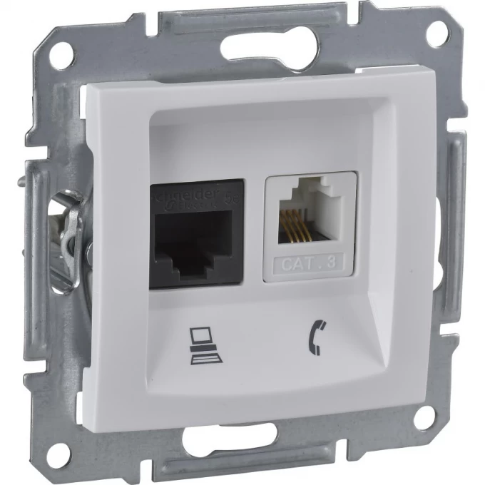 Розетка двойная компьютерная/телефонная SCHNEIDER ELECTRIC SEDNA RJ11+RJ45, кат.5е, неэкр. UTP, белый SDN5100121 Розетка двойная компьютерная/телефонная SCHNEIDER ELECTRIC SEDNA RJ11+RJ45, кат.5е, неэкр. UTP, белый SDN5100121