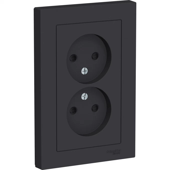 Розетка двойная SCHNEIDER ELECTRIC ATLASDESIGN без заземления, со шторками, в сборе, карбон ATN001022 Розетка двойная SCHNEIDER ELECTRIC ATLASDESIGN без заземления, со шторками, в сборе, карбон ATN001022