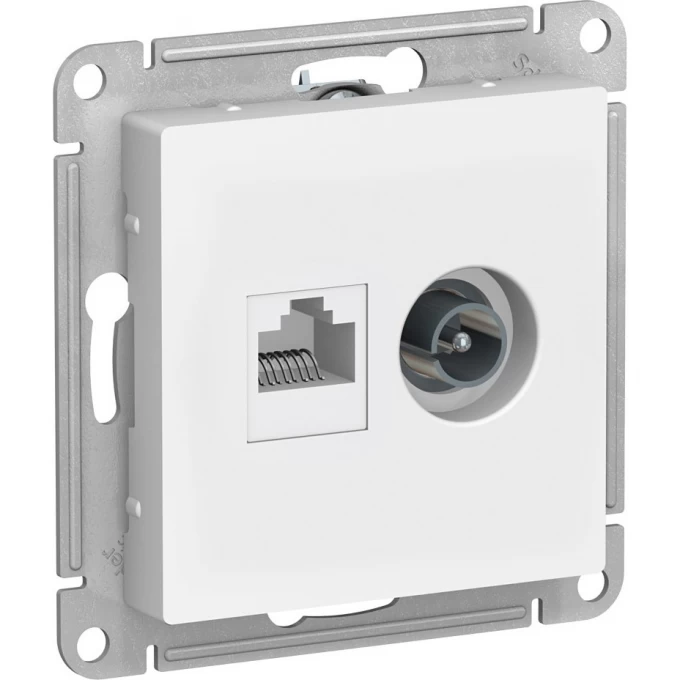 Розетка двойная SCHNEIDER ELECTRIC ATLASDESIGN ТВ + компьютерная RJ45, кат. 5Е, белый ATN000189 Розетка двойная SCHNEIDER ELECTRIC ATLASDESIGN ТВ + компьютерная RJ45, кат. 5Е, белый ATN000189