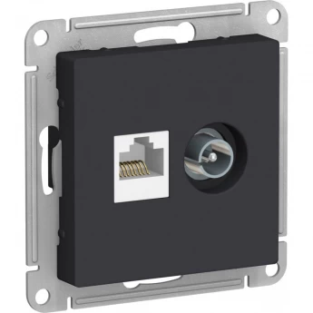 Розетка двойная SCHNEIDER ELECTRIC ATLASDESIGN ТВ + компьютерная RJ45, кат. 5Е, карбон