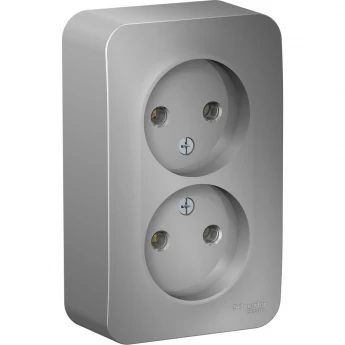 Розетка двойная SCHNEIDER ELECTRIC BLANCA без заземления, без шторок, 16А, 250В, алюминий