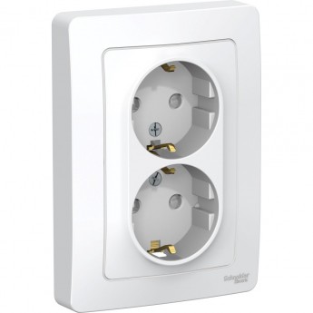 Розетка двойная SCHNEIDER ELECTRIC BLANCA с/у, с заземлением, со шторками, 16А, 250В, белый