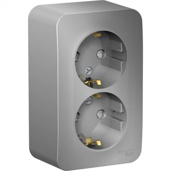 Розетка двойная SCHNEIDER ELECTRIC BLANCA с заземлением, со шторками, 16А, 250В, алюминий