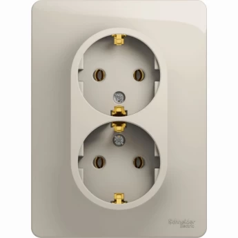 Розетка двойная SCHNEIDER ELECTRIC GLOSSA с заземлением, в сборе, молочный