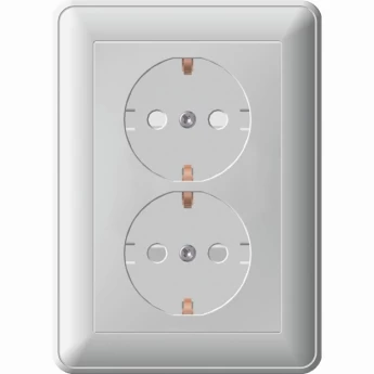 Розетка двойная SCHNEIDER ELECTRIC W59 с заземлением со шторками, 16А, в сборе, белый