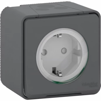Розетка SCHNEIDER ELECTRIC MUREVA S в сборе, открытая установка, с заземляющим контактом, с защитными шторками, винтовыми клеммами, антрацит, IP55