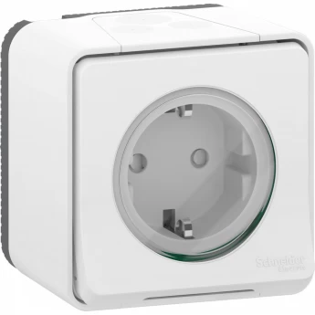 Розетка SCHNEIDER ELECTRIC MUREVA S в сборе, открытая установка, с заземляющим контактом, с защитными шторками, винтовыми клеммами, белый, IP55