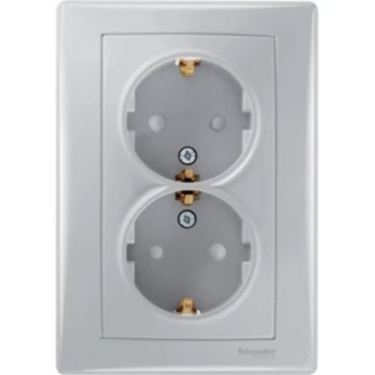 Розетка двойная SCHNEIDER ELECTRIC SEDNA, с зазем. конт., с защит. шторками, 16А, 250В, алюминий