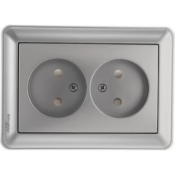 Розетка двойная SCHNEIDER ELECTRIC W59 без заземления со шторками, 16А, в сборе, матовый хром