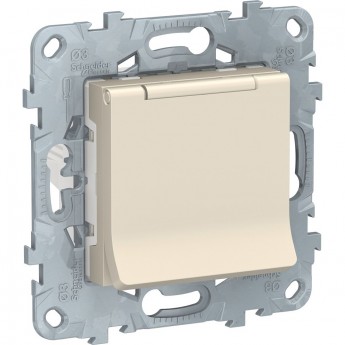 Розетка SCHNEIDER ELECTRIC UNICA с заземлением, со шторками, с крышкой, 16 А, 250 В, бежевый