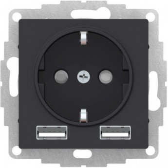 Силовая розетка SCHNEIDER ELECTRIC ATLASDESIGN 3-м СП 16А IP20 с 2-мя заряд. устройствами USB тип A+A 5В/2.4А 2х5В/1.2А механизм, карбон