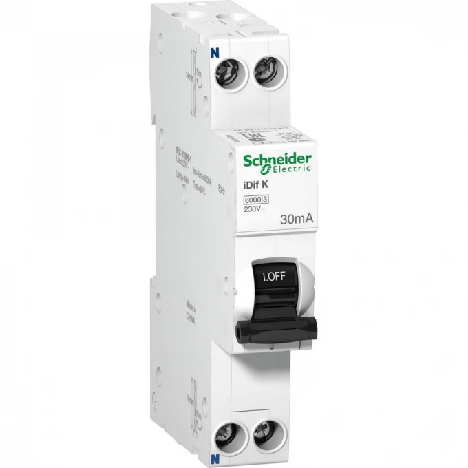 Дифференциальный автомат электронного типа SCHNEIDER ELECTRIC ACTI 9 iDif K 6КА 6A C 30МA A A9D49606 Дифференциальный автомат электронного типа SCHNEIDER ELECTRIC ACTI 9 iDif K 6КА 6A C 30МA A A9D49606