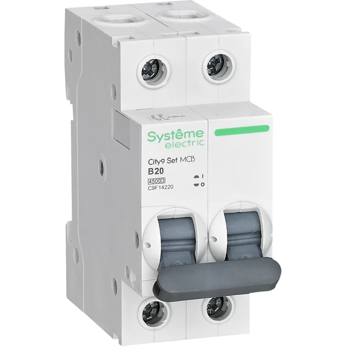 Выключатель автоматический модульный SCHNEIDER ELECTRIC CITY9 SET 2п B 20А 4.5кА 230В, C9F14220 Выключатель автоматический модульный SCHNEIDER ELECTRIC CITY9 SET 2п B 20А 4.5кА 230В, C9F14220